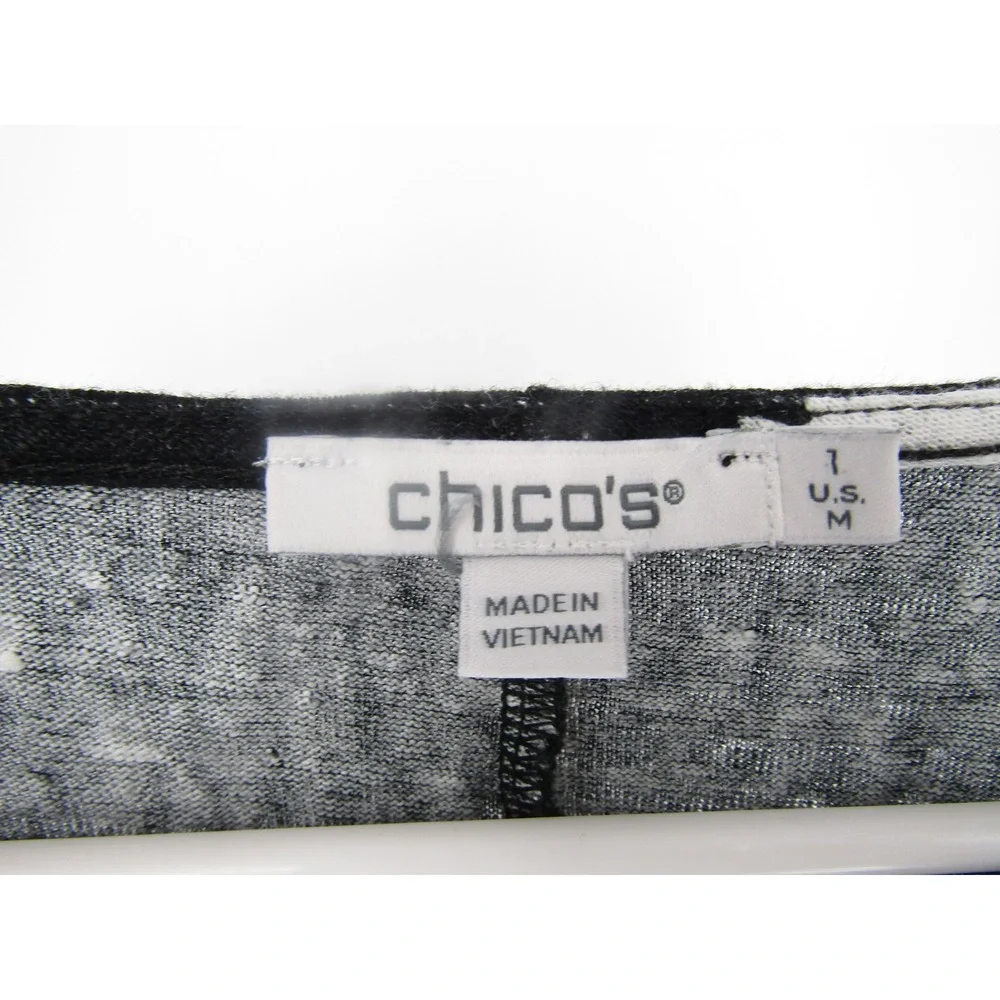 Chico's Linen Top Womens Medium Black Beige Floral Print Cap Sleeve Tee Artsy - Picture 5 of 9